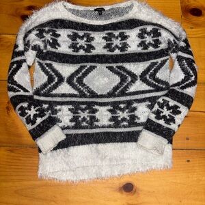 Express Black & White Fuzzy Fair Isle Sweater | Size Small
